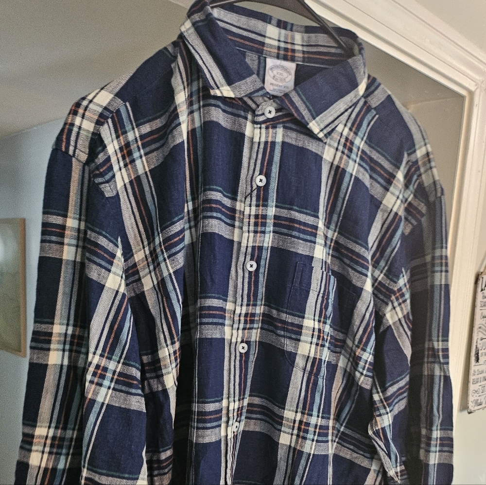 Brooks Brothers Navy and White Plaid Men's Shirt